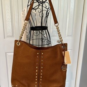 Michael Kors Astor leather tote shoulder bag new with tags walnut w/gold accent